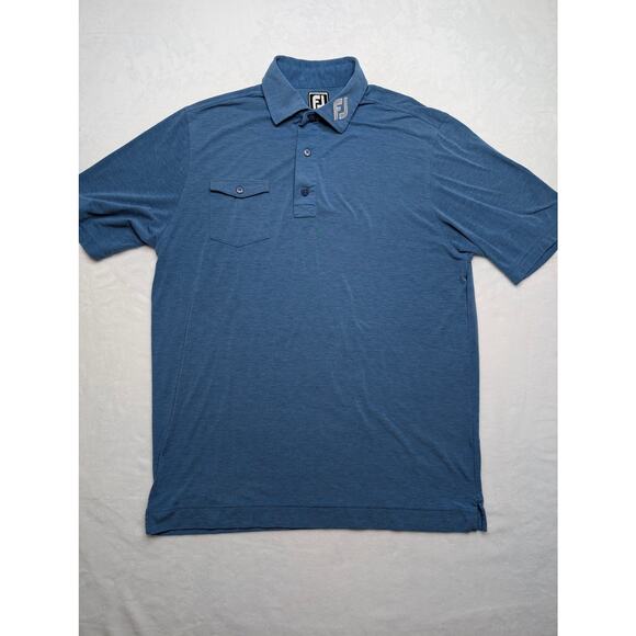 FootJoy Athletic Fit Mens Golf Polo Shirt Medium Heather Blue Collar Performance - Picture 3 of 7